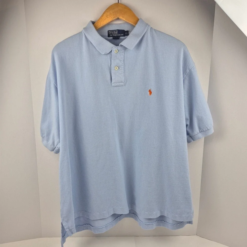 Polo Ralph Lauren Mens XL Light Blue Piqué Polo Shirt Red Pony Logo Classic Golf